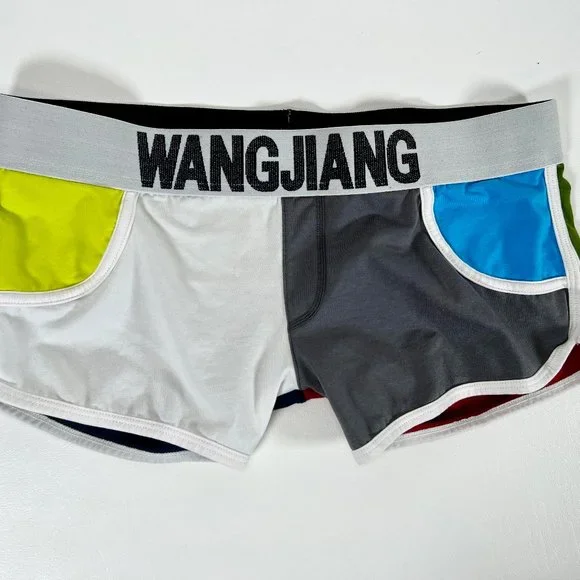 Wang Jiang Color Block Square Cut Trunk Briefs Blue Red & Green Mens Size Medium - Picture 6 of 6